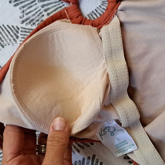 Kona Sol wide rib ring front strappy open back one piece in desert orange szS - Picture 6 of 13